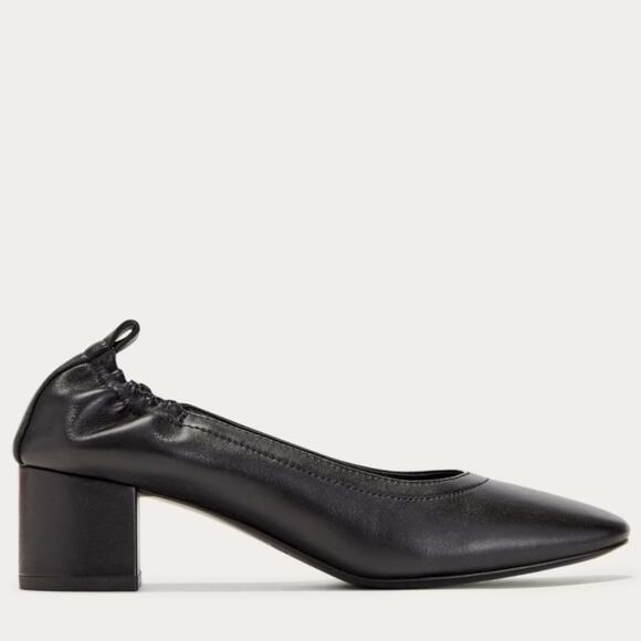 Everlane The Day Heel Black Leather Block Shoes Women's Size 6 Ballet Flats - Picture 3 of 11